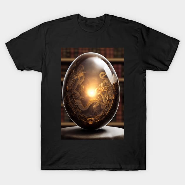 Dragon Egg in a Library T-Shirt by natural-20s